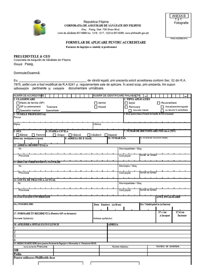 Formular de Aplicare Philhealth | PDF