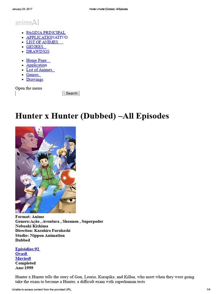 Hunter x Hunter Dubbed Episodes List PDF