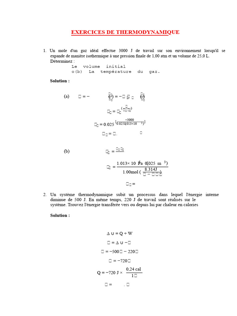 Exercices de thermodynamique détaillés | PDF | Chaleur | Thermodynamique