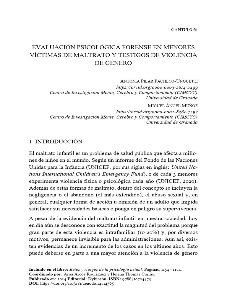 Evaluación Psicológica Forense en Menores Víctimas de Maltrato y ...
