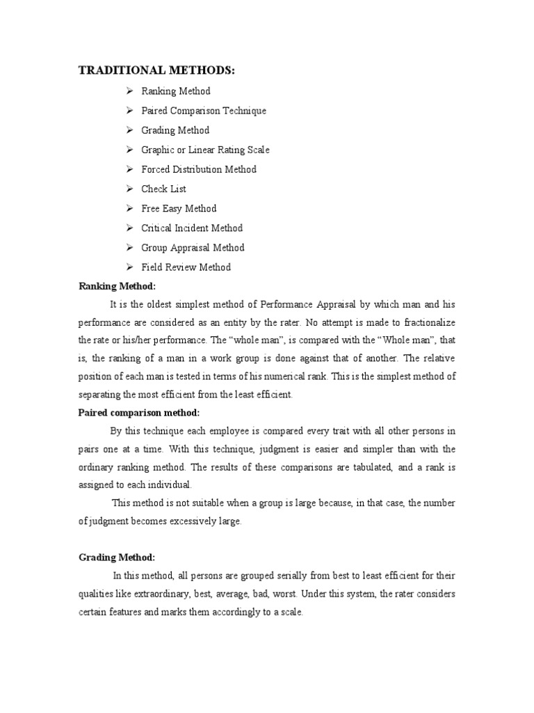 Traditional Methods:: Ranking Method | PDF | Performance Appraisal ...
