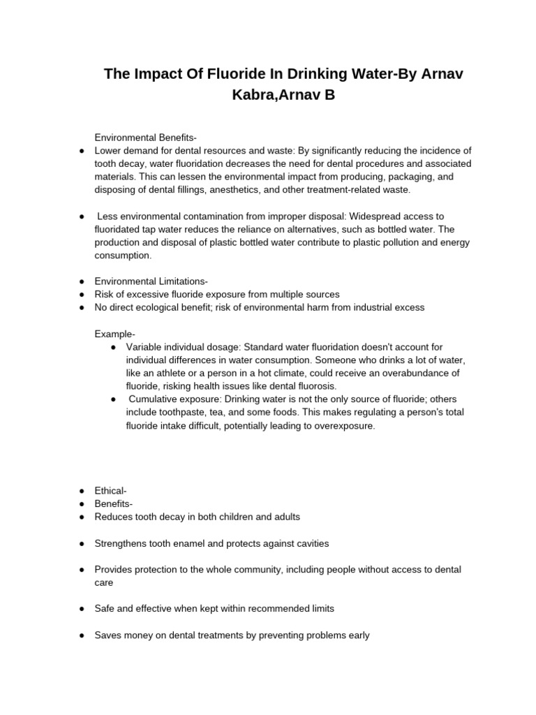 Fluoride in Drinking Water: Benefits & Risks | PDF | Fluoride ...