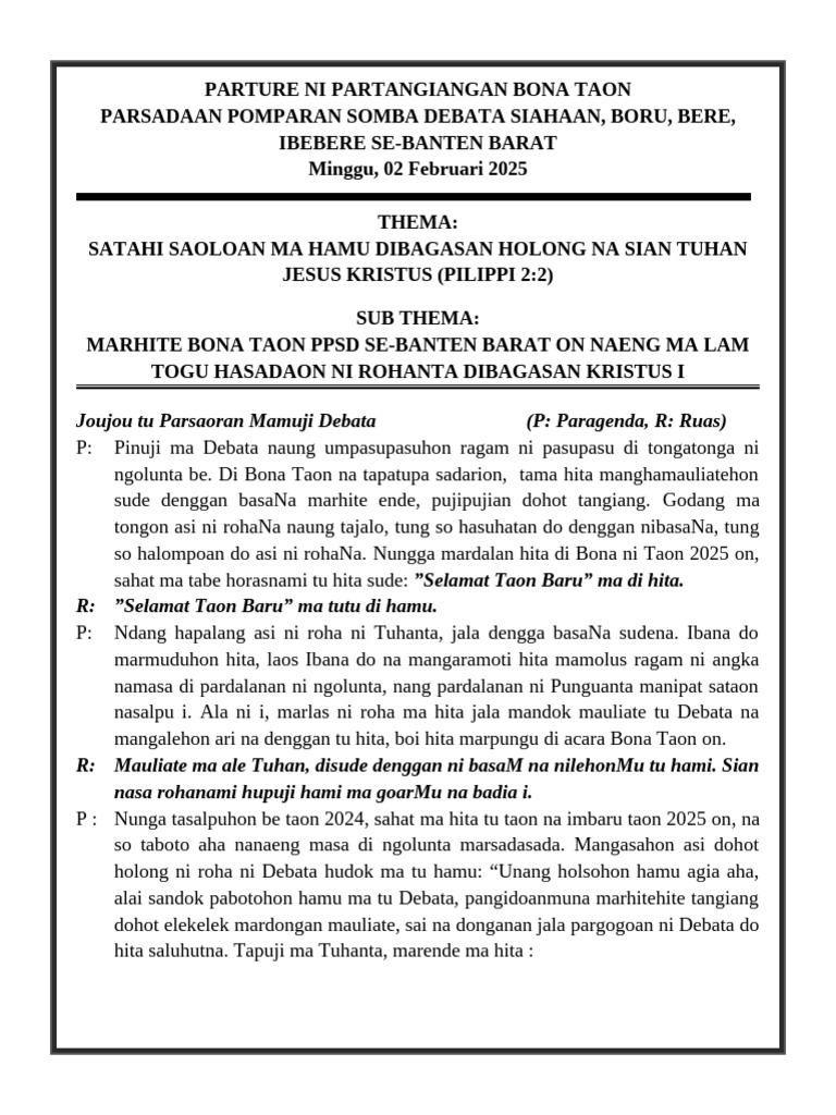Parture Bona Tahun Somba Debata 2025 | PDF