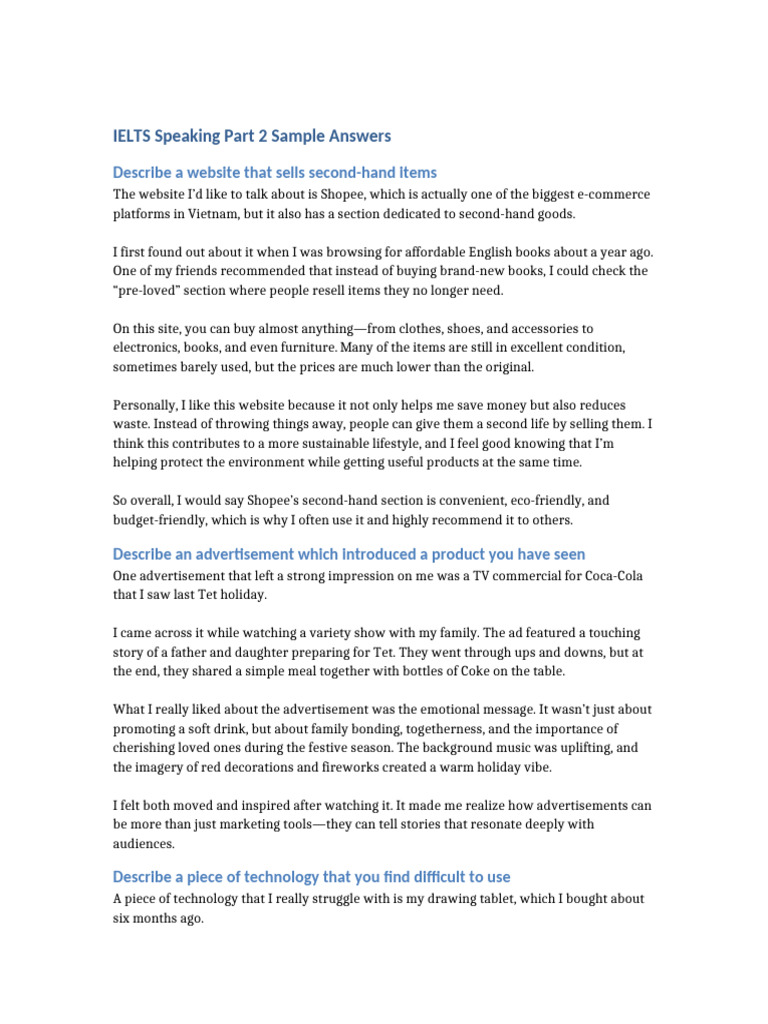IELTS Speaking Part2 Samples | PDF | Coca Cola