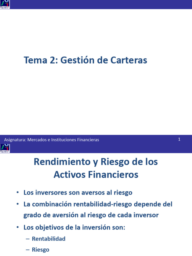 Rendimiento y Riesgo en Carteras Financieras | PDF | Modelo de fijación ...