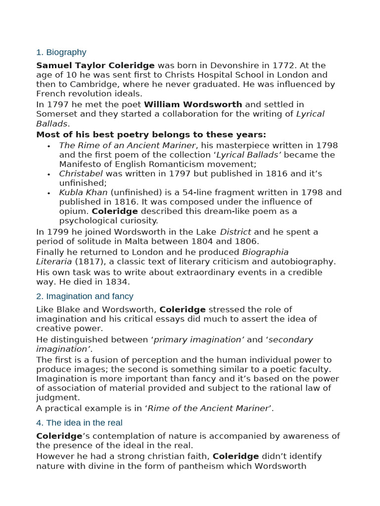 Coleridge: Life, Poetry, and Imagination | PDF | Samuel Taylor ...
