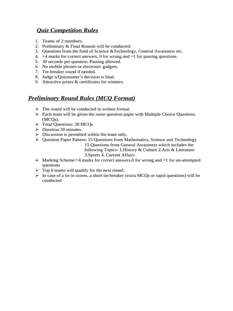 Quiz Competition Guidelines and Rules | PDF