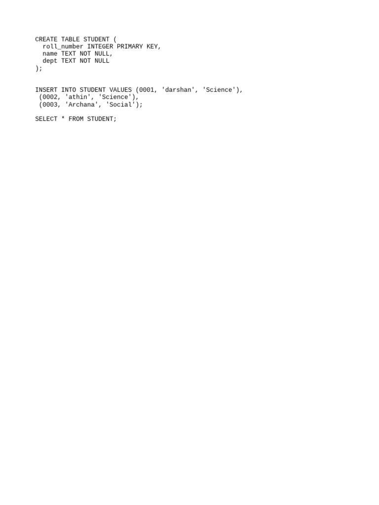 SQL Table Creation for Students | PDF
