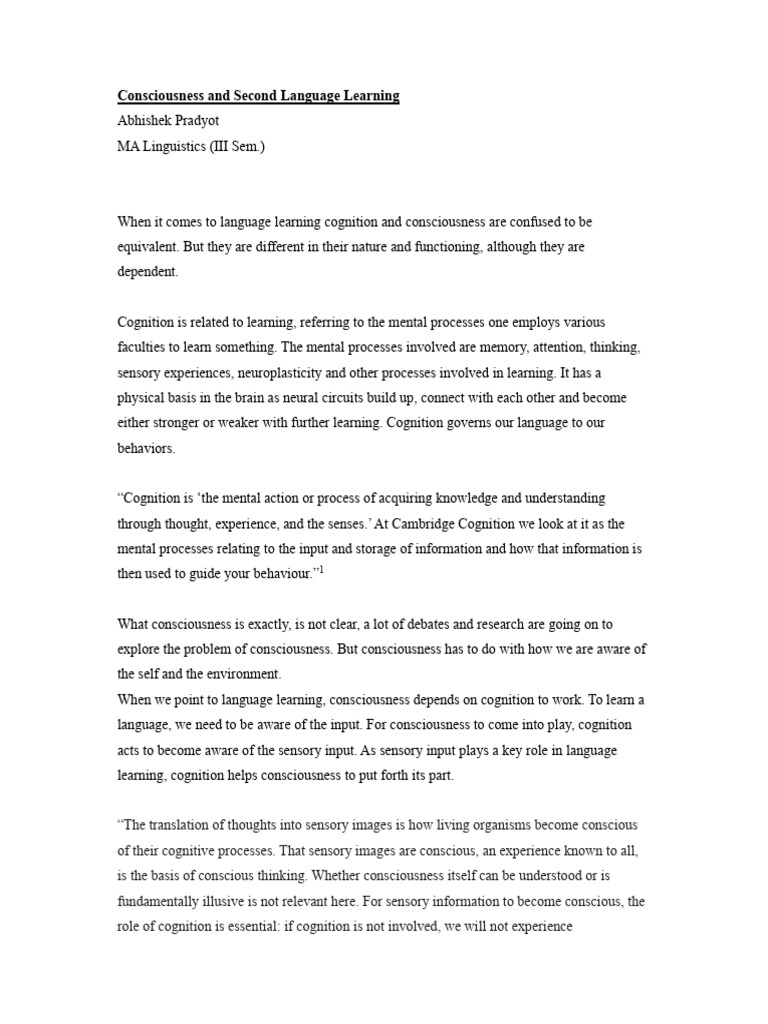 Cognition's Role in Language Learning | PDF | Second Language | Second ...
