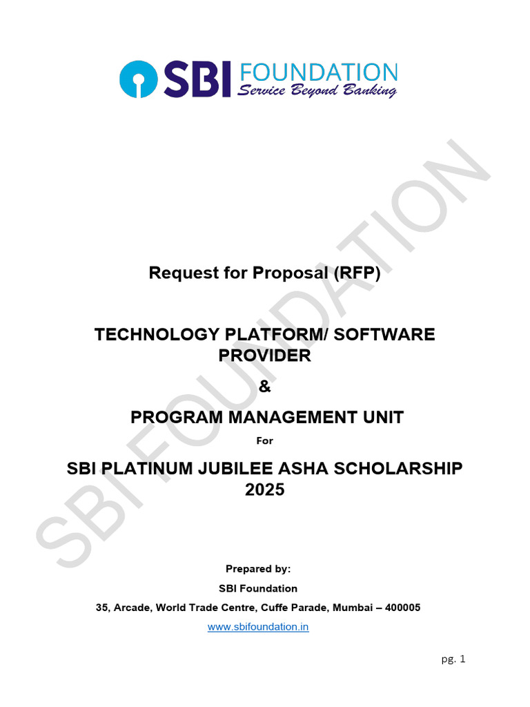 SBI Asha Scholarship 2025 RFP Details | PDF | Confidentiality ...