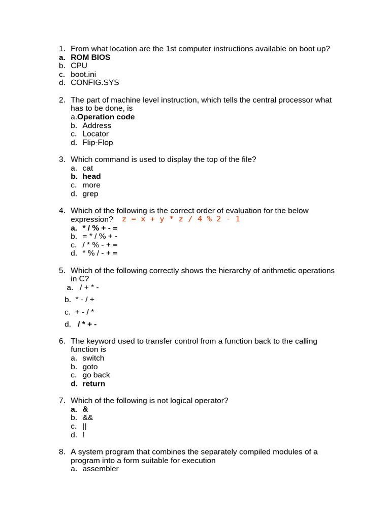 Computer Science Quiz Questions | PDF | Osi Model | Computer Network