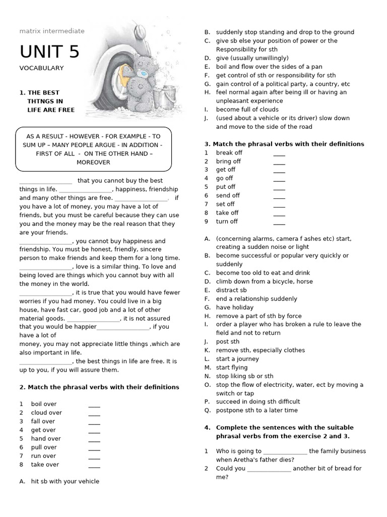 Vocabulary and Phrasal Verbs Exercises | PDF | Adjective | Linguistic ...