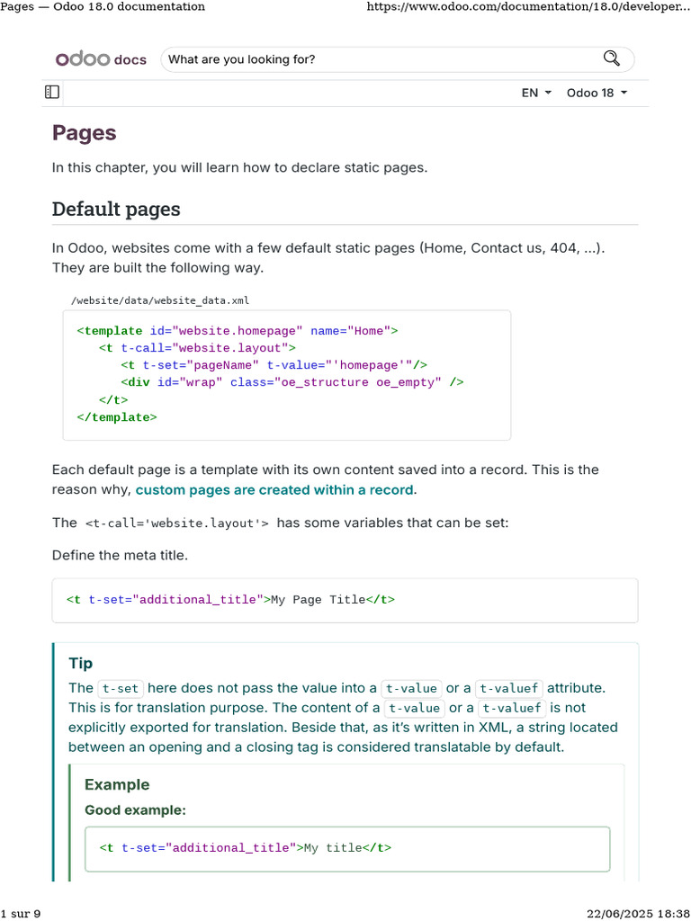 Odoo 18 Static Page Documentation | PDF | Xml | Databases