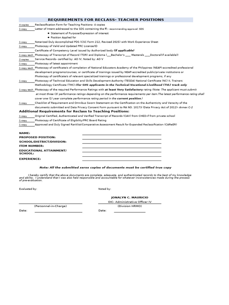 RFTP Requirements for Teacher Reclassification | PDF | Educational ...