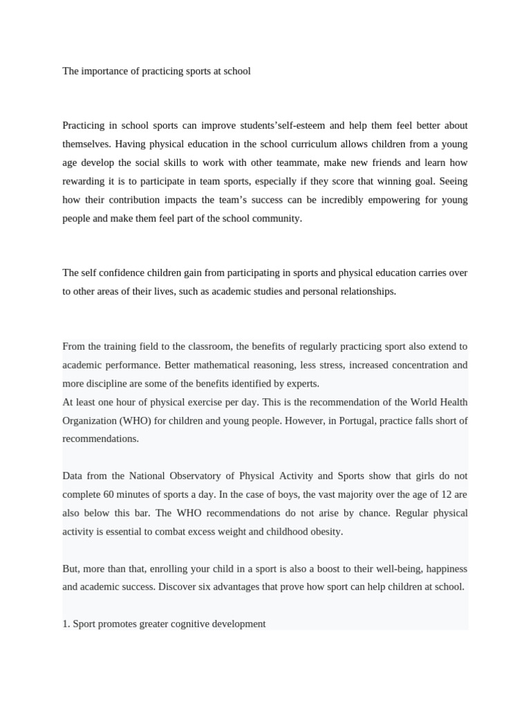 Benefits of Sports in Schools | PDF | Self Esteem | Sports