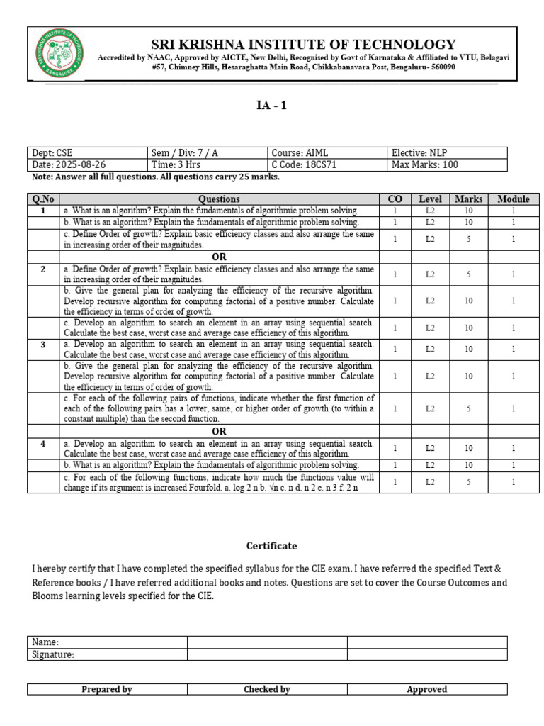 CSE AIML NLP Exam Questions Guide | PDF | Function (Mathematics ...