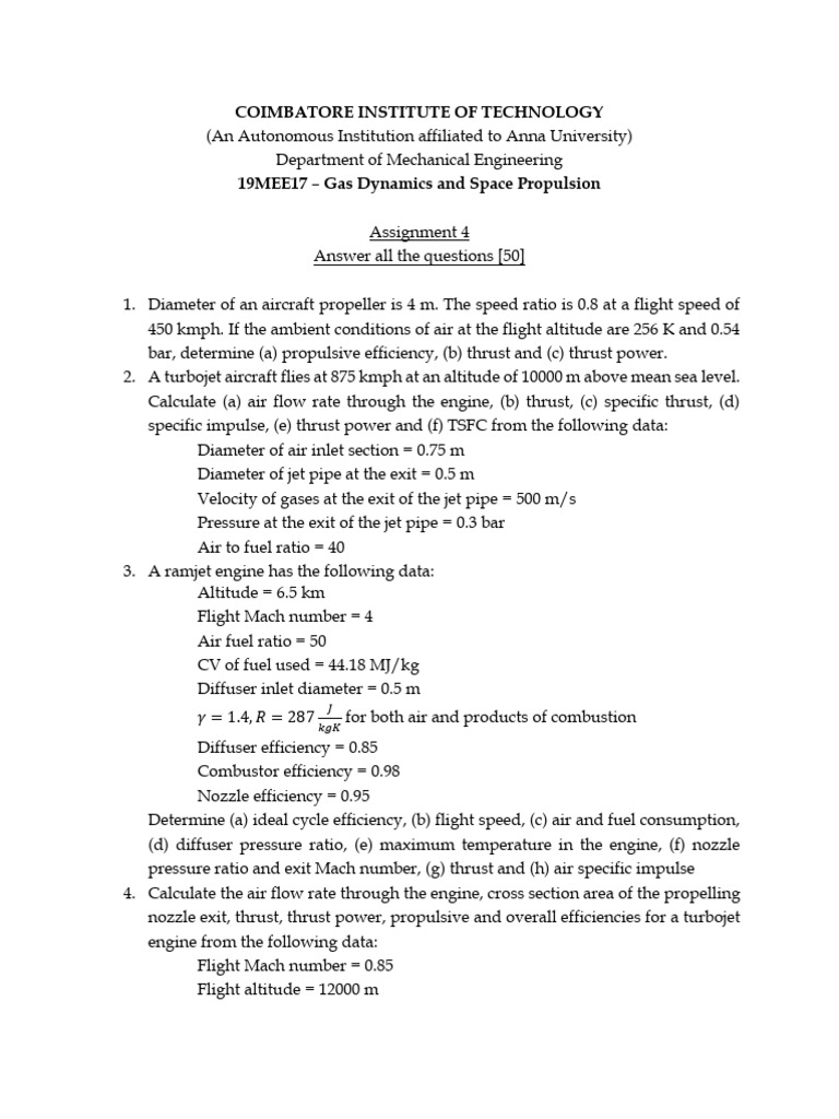 19MEE17 Assignment 4 | PDF | Jet Engine | Thrust