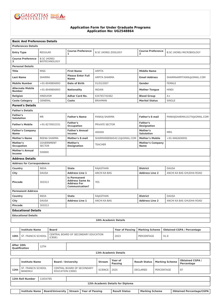 Undergraduate Application Form - B.Sc Programs | PDF | Educational ...