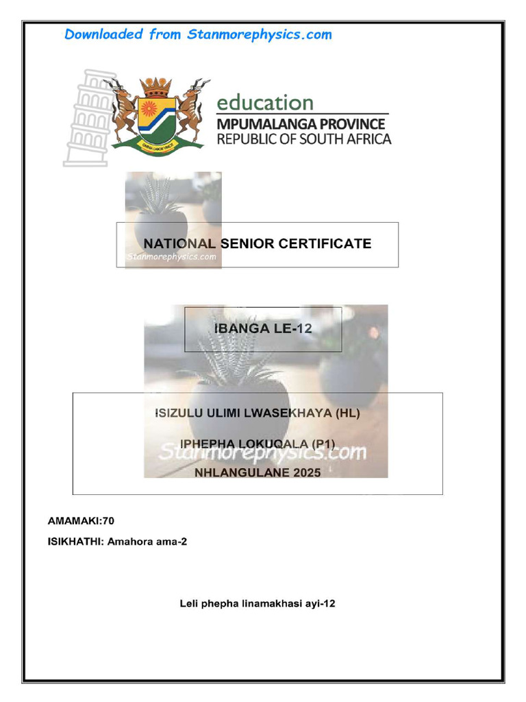MP IsiZulu HL Grade 12 June 2025 P1 and Memo | PDF