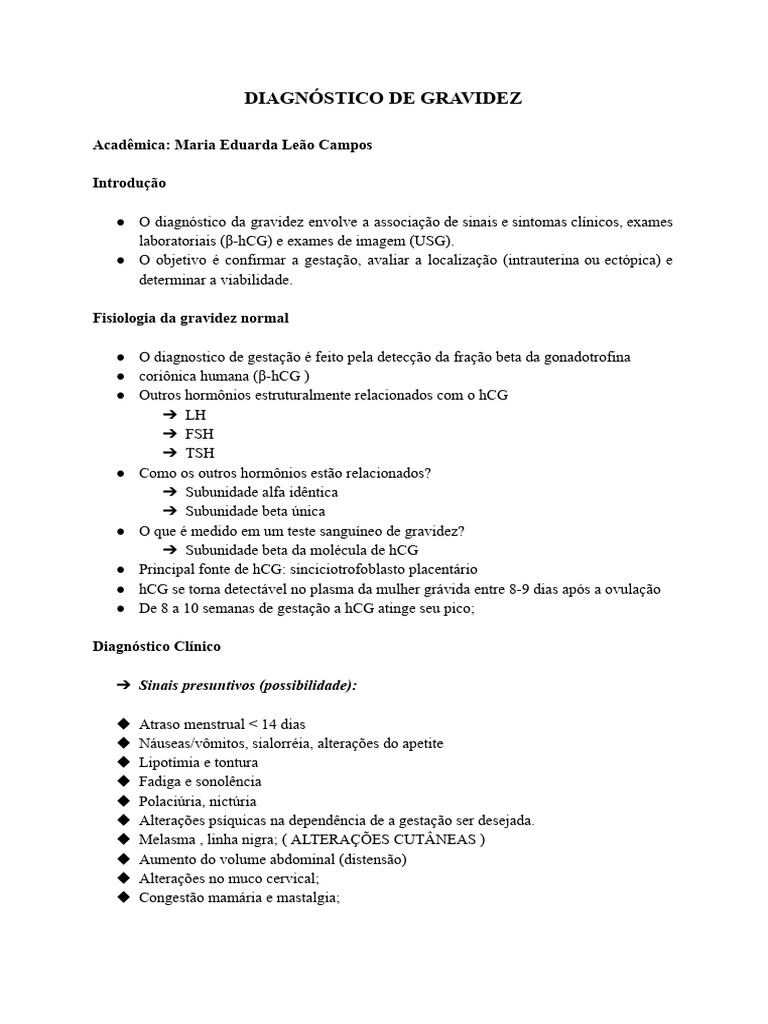 Diagnóstico de Gravidez: Métodos e Sinais | PDF | Gravidez | Placenta
