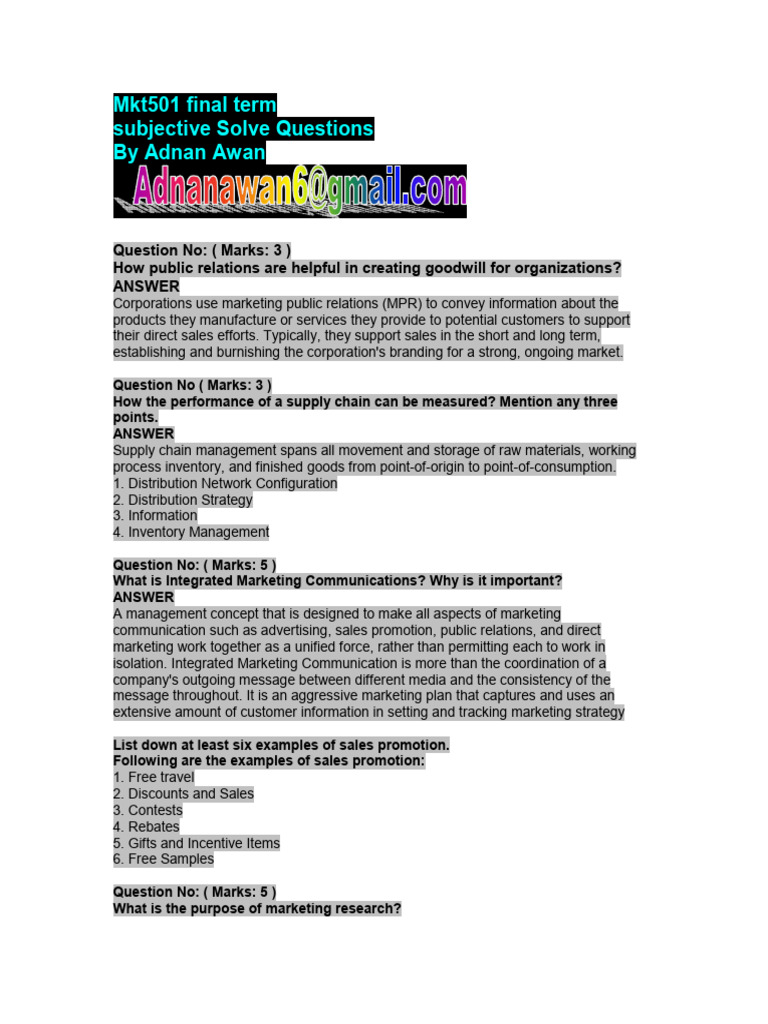MKT501 Subjective File for Final Term | PDF | Prices | Rationality
