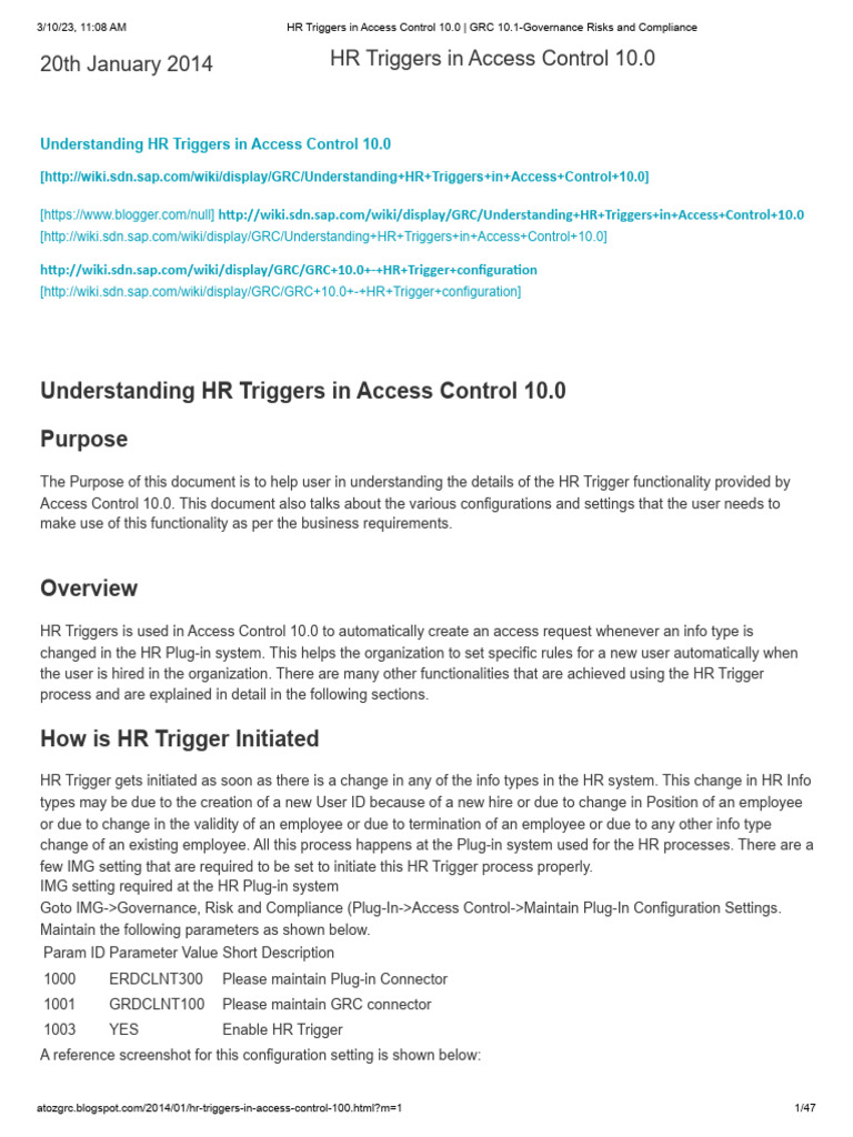 HR Triggers in Access Control 10.0 - GRC 10.1-GO | PDF | Software ...