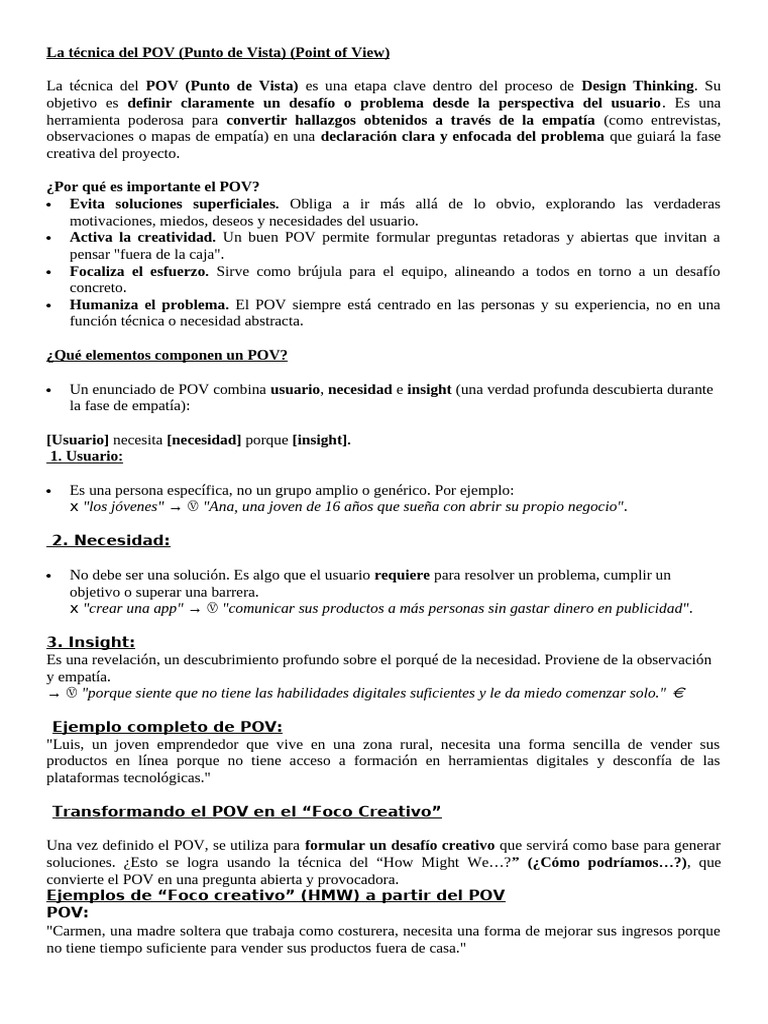 Técnica POV en Design Thinking | PDF | Iniciativa empresarial | Creatividad