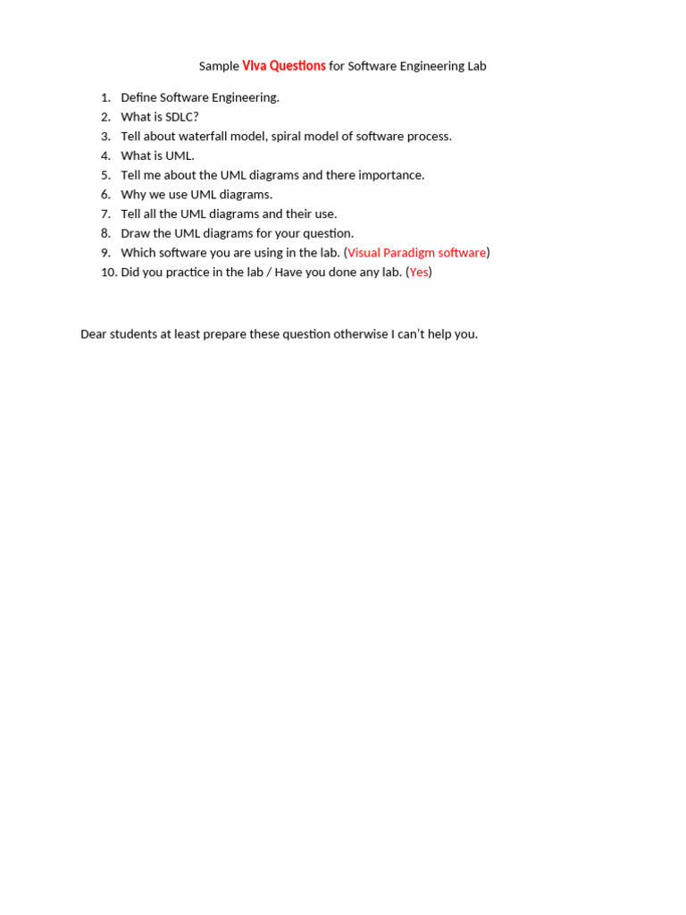 Software Engineering Lab Viva Questions | PDF