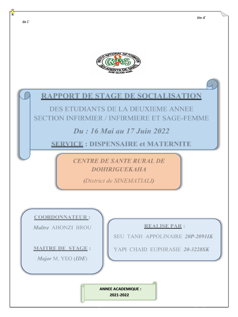 Rapport de Stage en Santé 2022 | PDF | Maïs | Allaitement