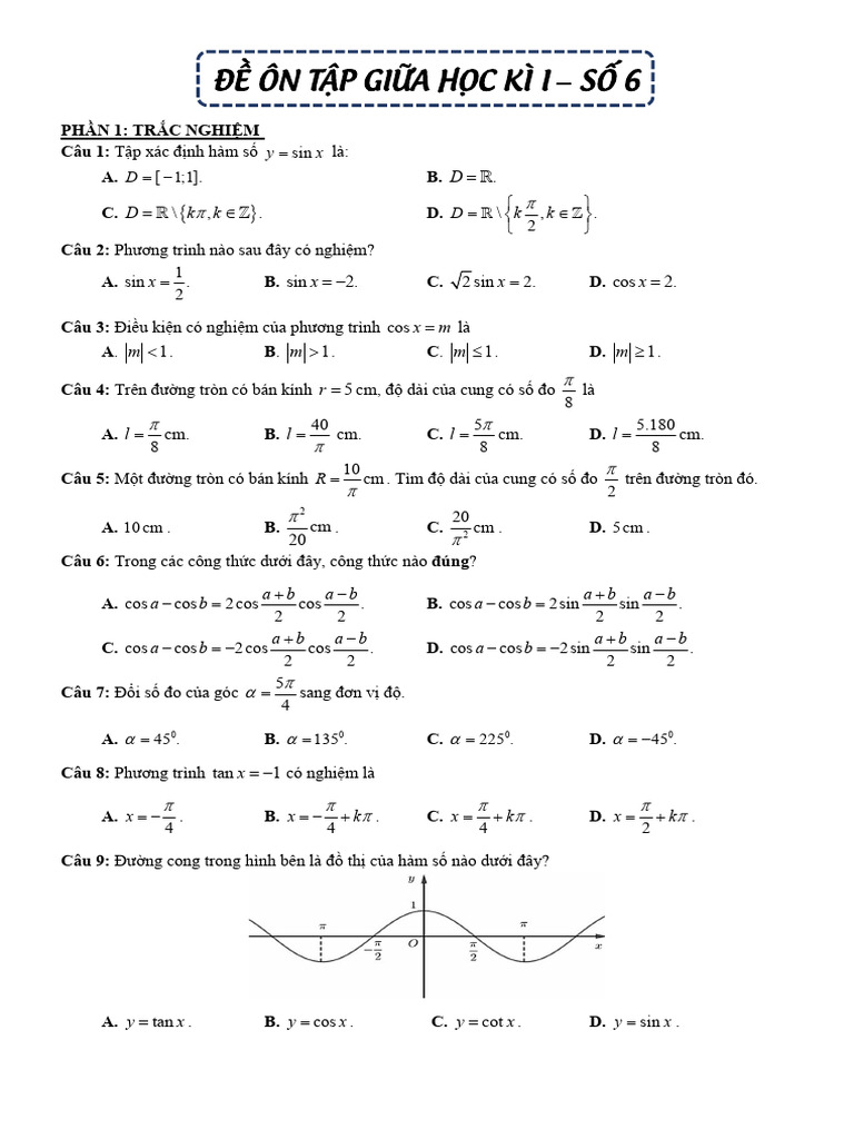Đề Ôn Tập HKI L11 - Đề Số 6 | PDF
