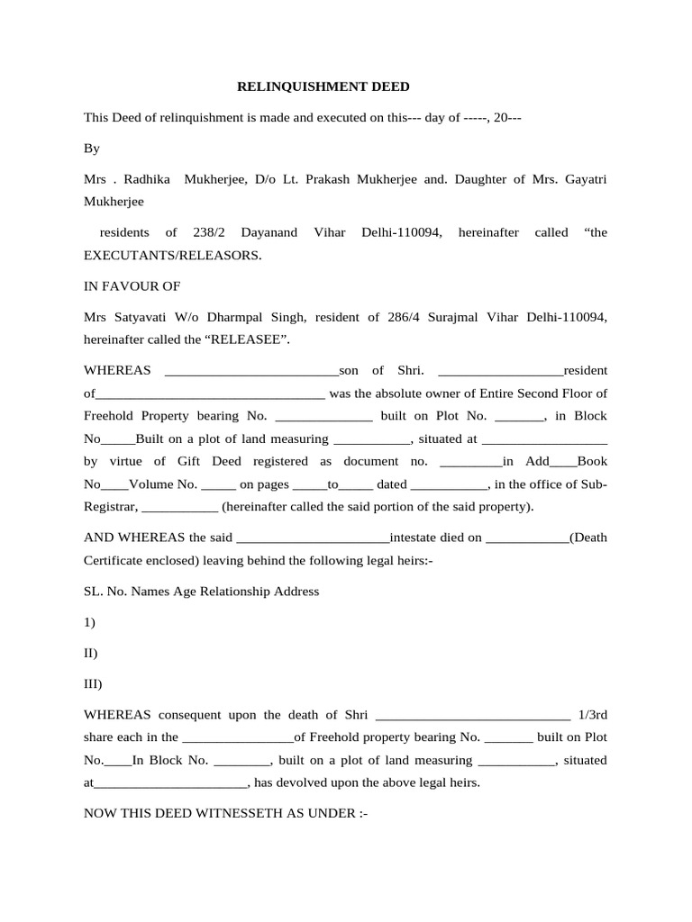 Relinquishment Deed Template PDF Environmental Law Property Law