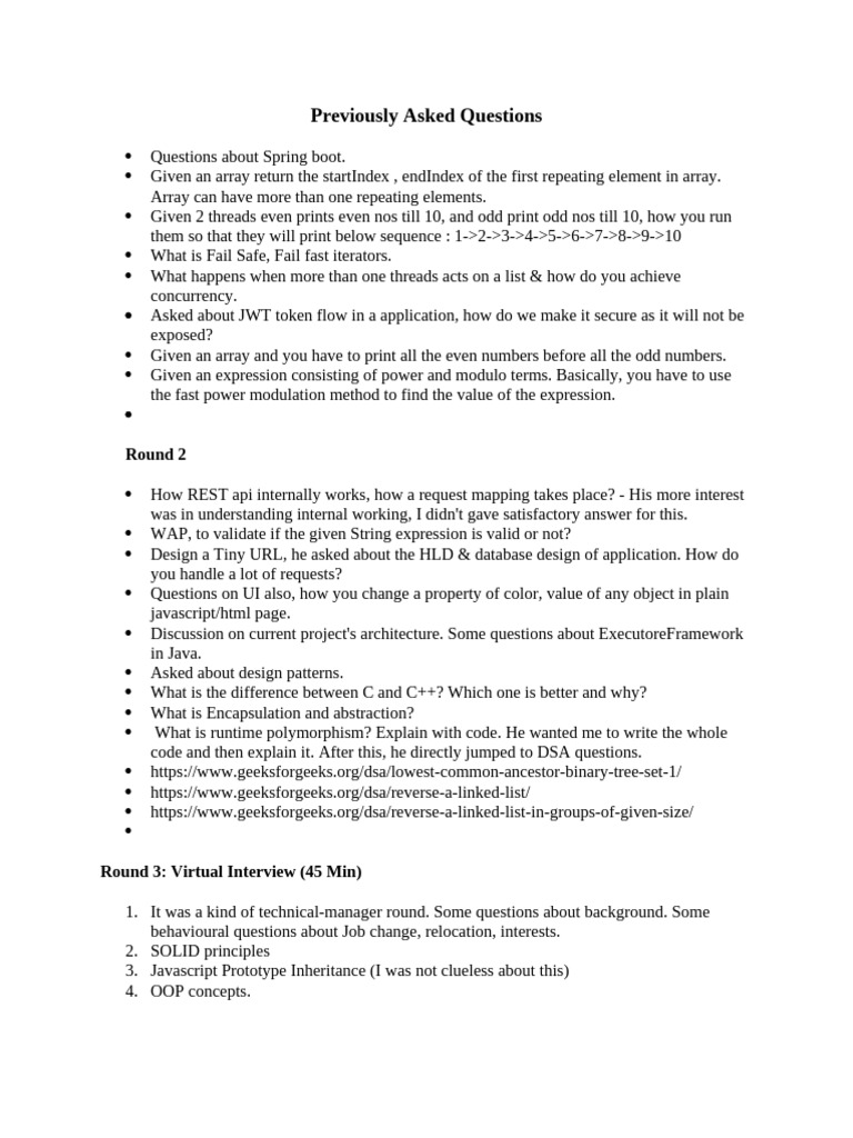 Technical Interview Questions Overview | PDF | Inheritance (Object ...