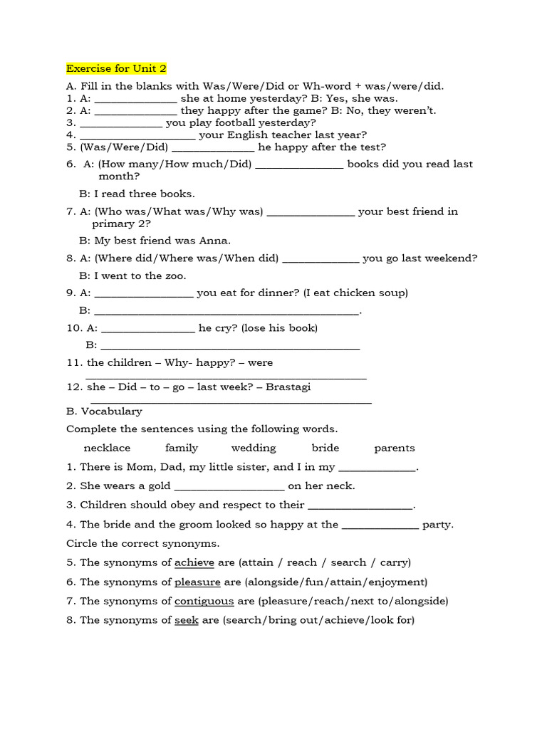 Exercise For Unit 2 | PDF