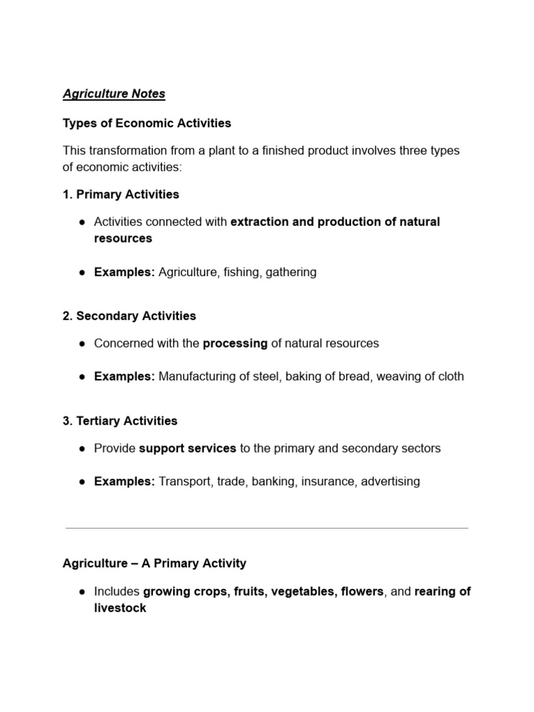 Agriculture Economic Activities Overview | PDF | Agriculture | Food ...