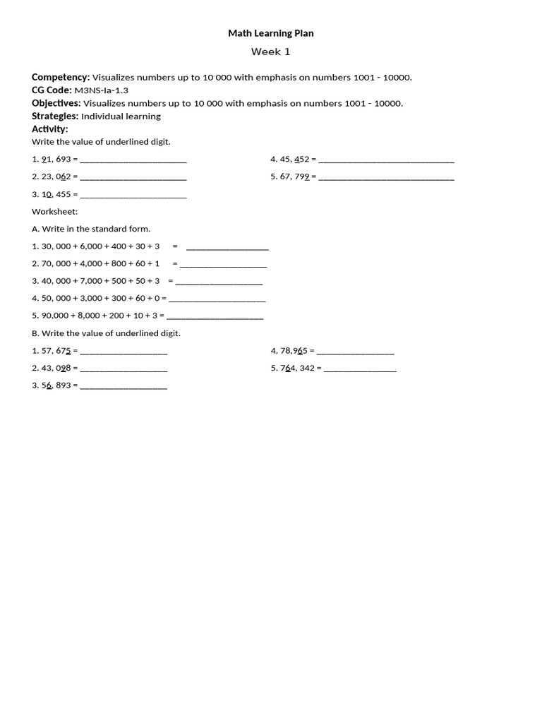 Math Learning Plan | PDF