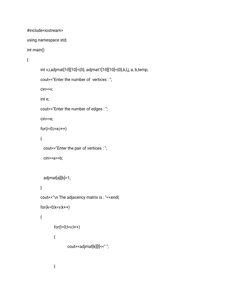 C++ Graph Transpose with Adjacency Matrix | PDF