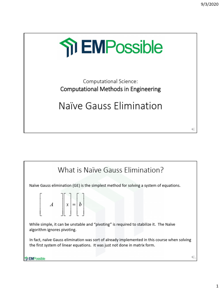 Lecture Naive Gauss Elimination | PDF | Matrix (Mathematics) | Algorithms