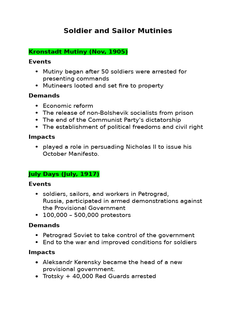 Soldier and Sailor Mutinies Overview | PDF