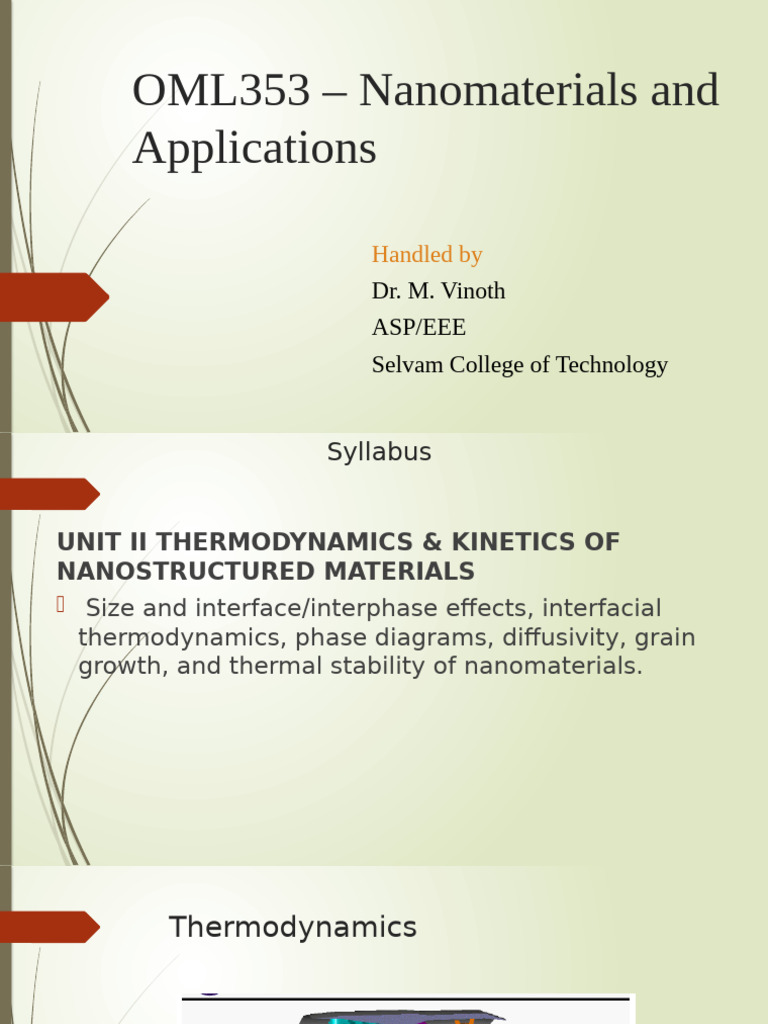 Unit - 2 - Thermodynamics & Kinetics of Nanostructured Materials | PDF ...