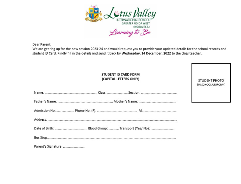Student Id Card Form | PDF