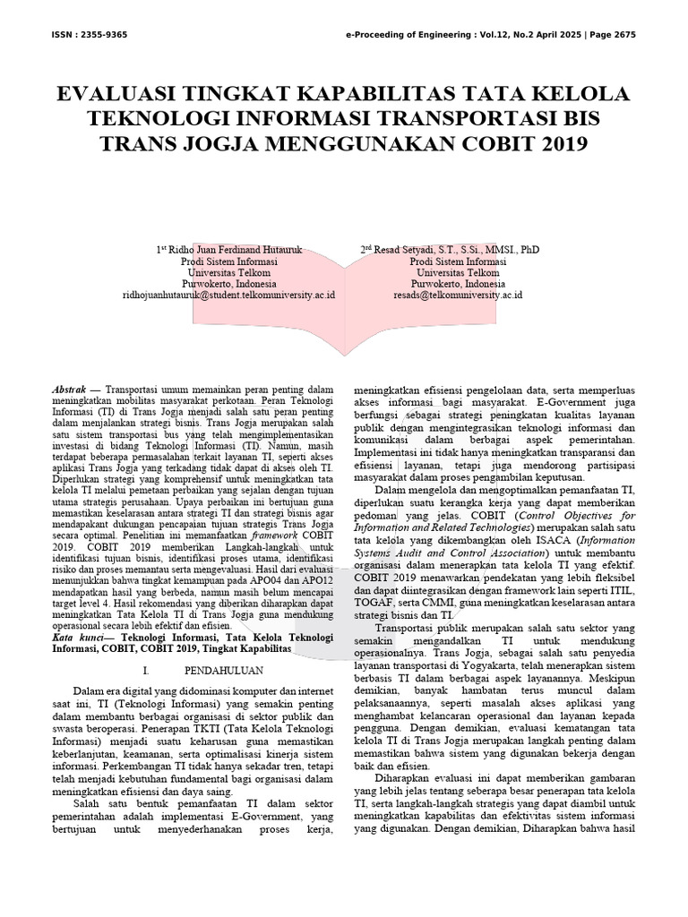 Evaluasi Tata Kelola TI Trans Jogja COBIT | PDF