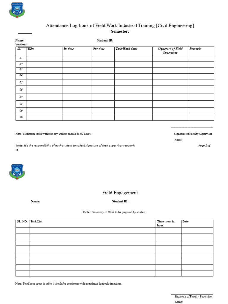 Civil Engineering Field Work Logbook | PDF