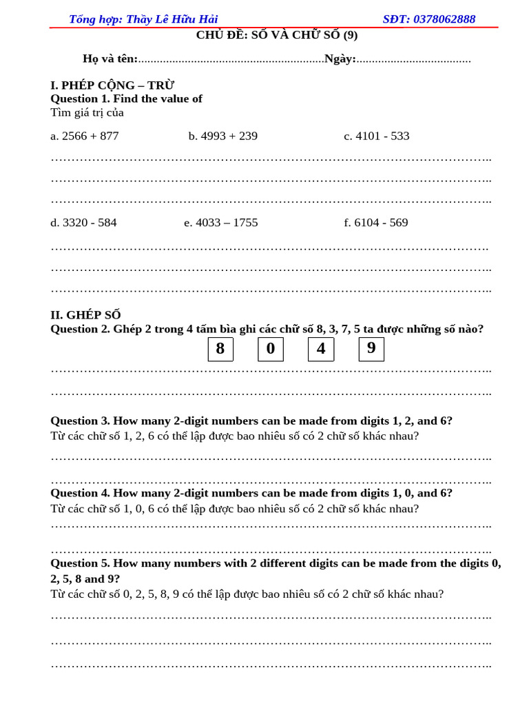Bai Giang So Va Chu So - 9 | PDF