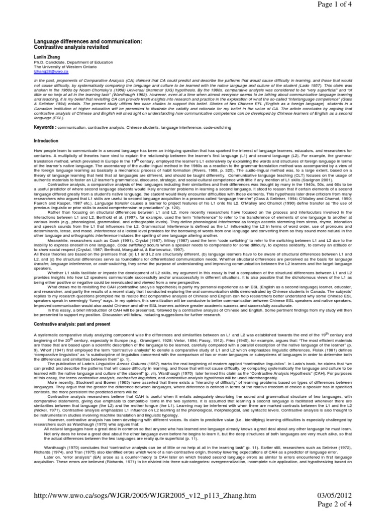 Language Differences and Communication (Contrastive Analysis Revisited ...