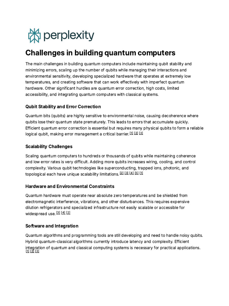 Challenges in Building Quantum Computers | PDF | Quantum Computing ...