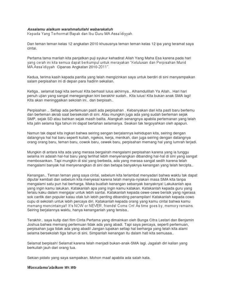Contoh Pidato Perpisahan
