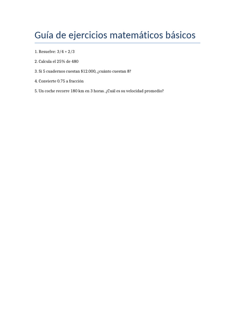 Guía de Ejercicios Matemáticos Básicos | PDF