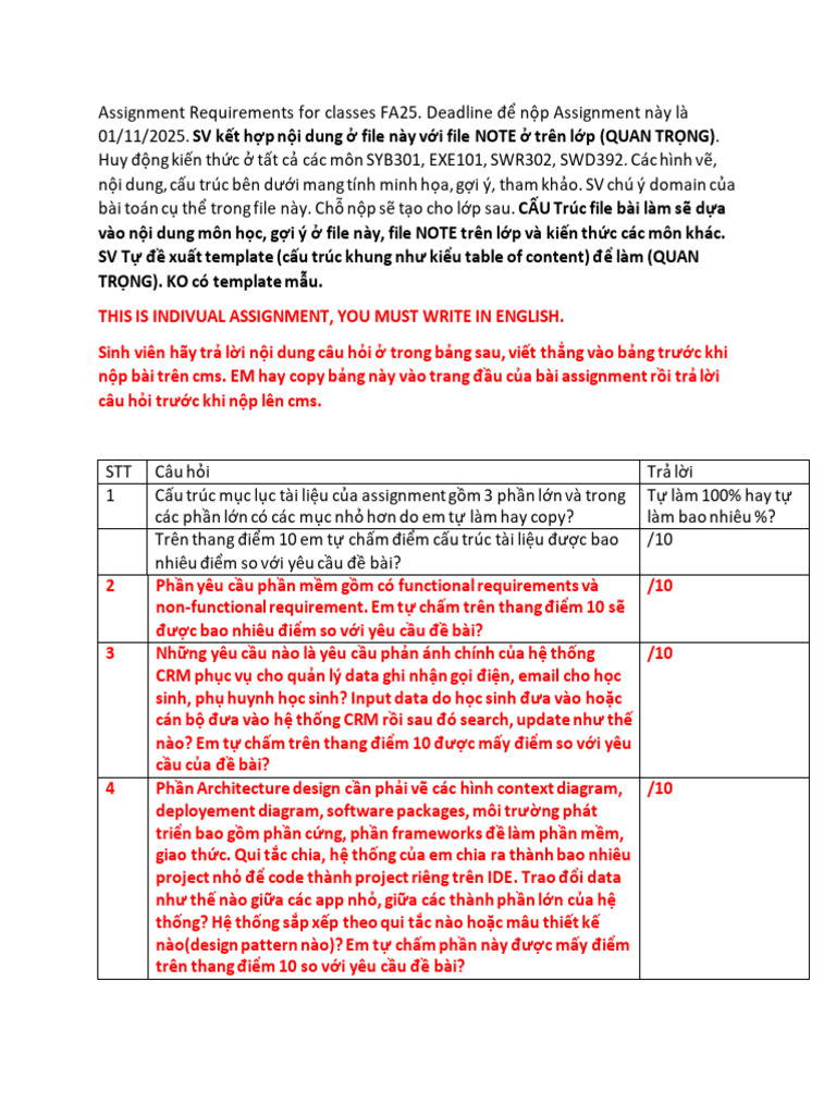 Requirements Assignment For Classes FA25 | PDF