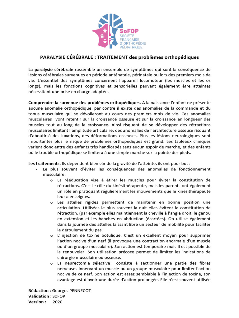 Traitement orthopédique de la paralysie cérébrale | PDF | Infirmité ...