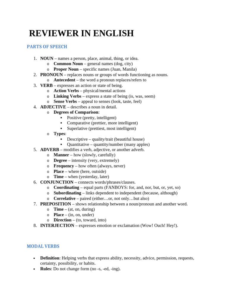 English Reviewer 1st Quarterly Test Adogbaioudfbgoia | PDF | Noun | Adverb